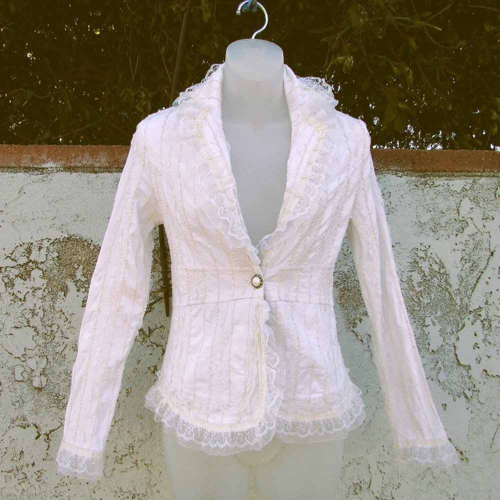 Grifflin ivory embellished cotton summer blazer M